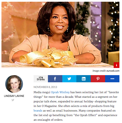 Entrepreneur Magazine-The 17 Small Businesses That Made Oprah's Favorite Things for 2013