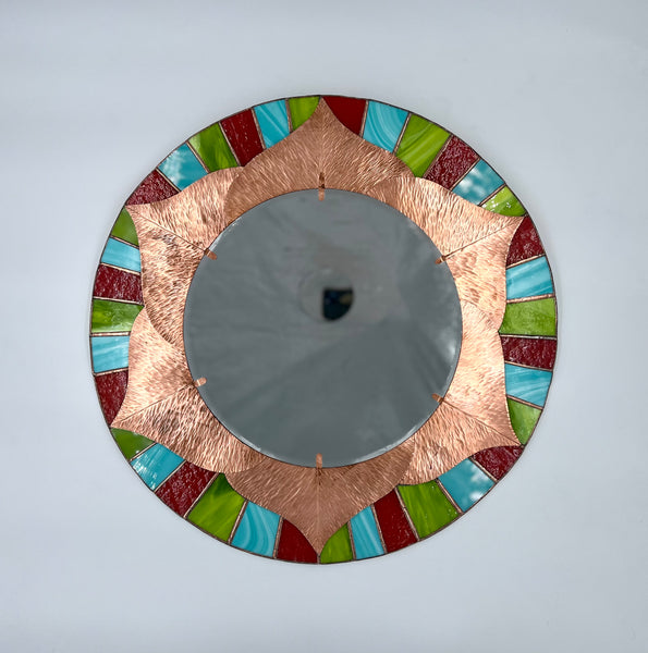 Copper and Stained Glass Mirror