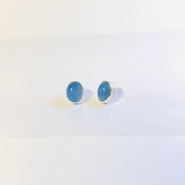 Sterling Silver Summer Earring Collection - Blue Chalcedony Oval