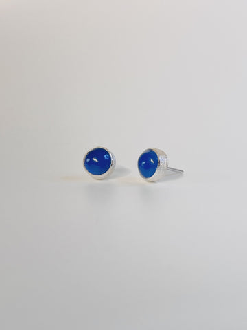 Sterling Silver Summer Earring Collection - Blue Chalcedony Round