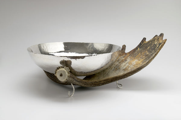 Silver Bowl with Moose Antler Stand
