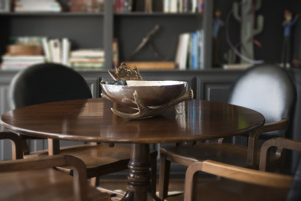 Silver Bowl with Moose Antler Stand