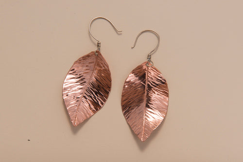 Copper Black Cherry Leaf Earrings