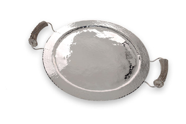 Silver Round Tray with Burr Handles