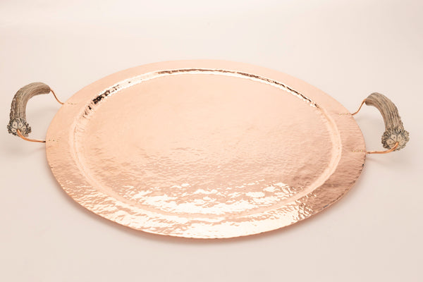 Copper Round Serving Tray with Burr Handles