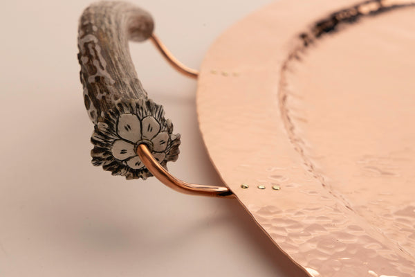 Copper Round Serving Tray with Burr Handles