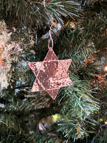 Copper Star of David Silhouette with Lines Ornament