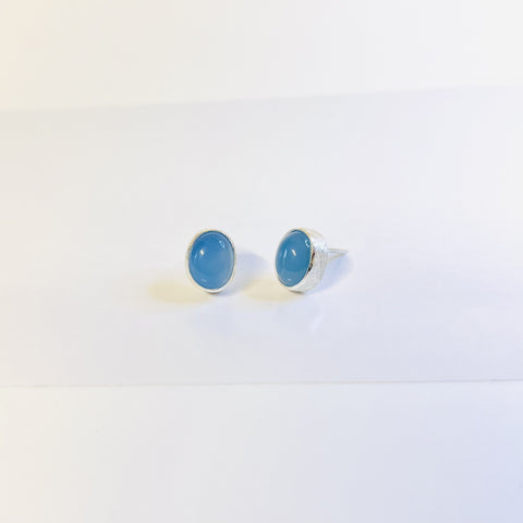Sterling Silver Summer Earring Collection - Blue Chalcedony Oval