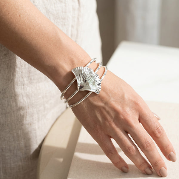 Silver Ginkgo 3-Strand Cuff