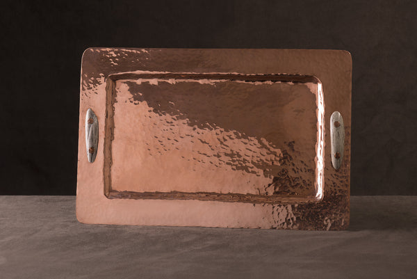 Copper Rectangular Tray with Antler Handles