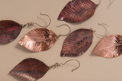 Copper Black Cherry Leaf Earrings