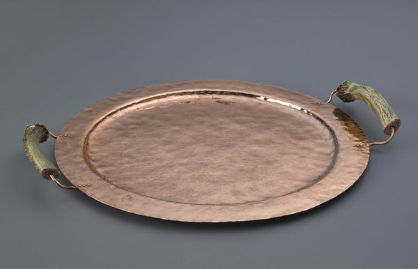 Copper Round Serving Tray with Burr Handles