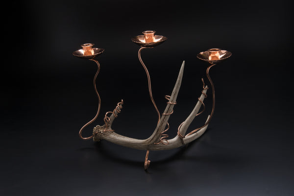Copper Candlestick with Antler
