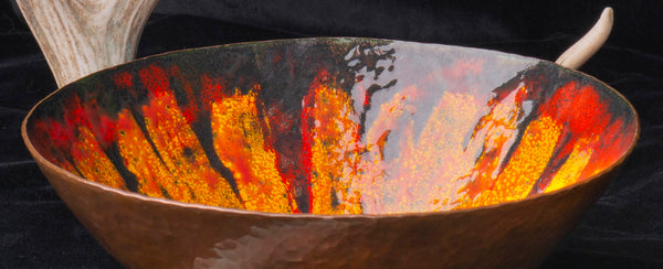 Copper Enameled Bowl with Antler Stand