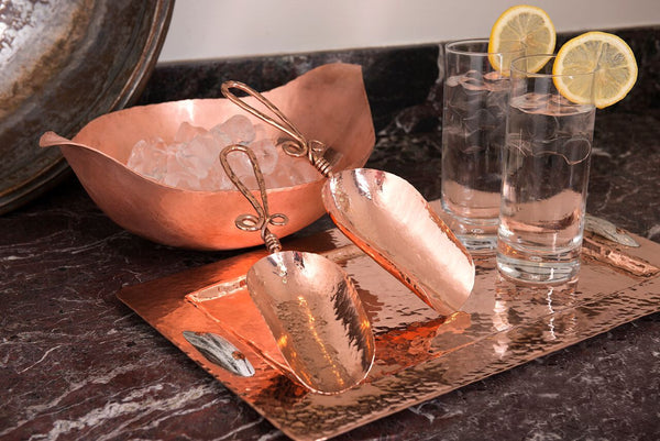 Copper Rectangular Tray with Antler Handles