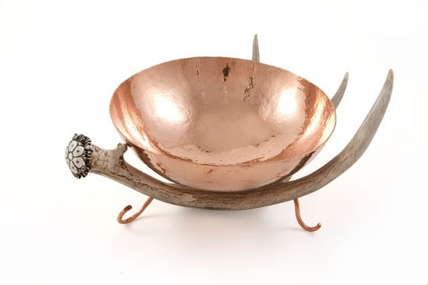 Copper Bowl with Antler Stand