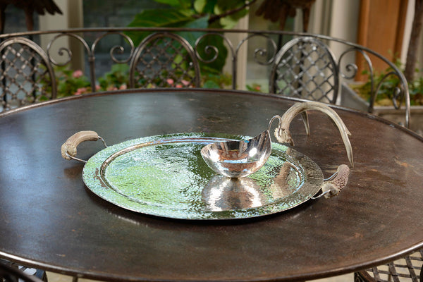 Silver Round Tray with Burr Handles