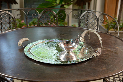 Silver Round Tray with Burr Handles