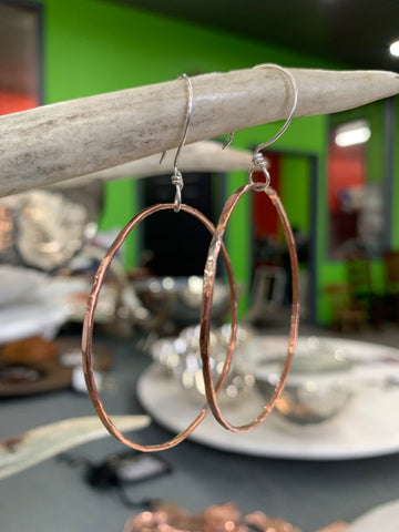 Hammered copper hoops. copper metal, earrings, jewelry.