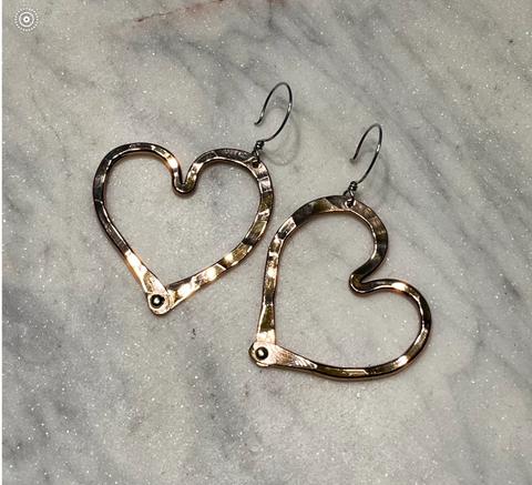Copper Hammered Heart Earrings