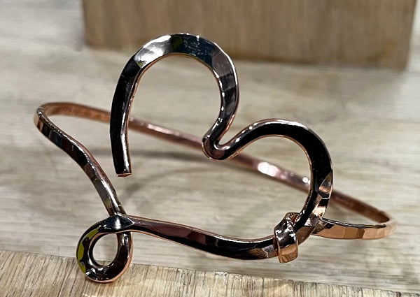 Copper Hammered Heart Bangle Bracelet