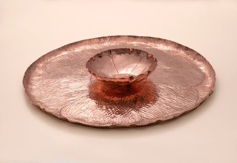 Copper Lotus Flower Tray and Bowl Set