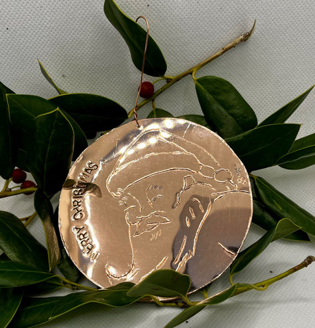 Copper Engraved Santa Ornament