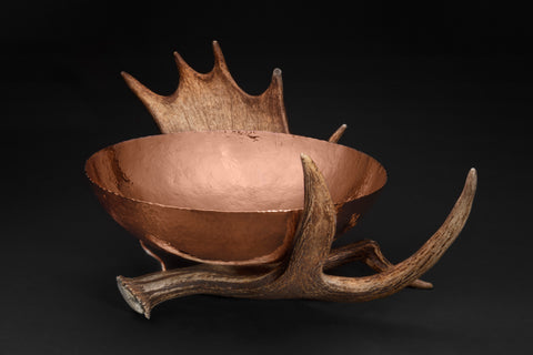 Copper Bowl with Moose Antler Stand