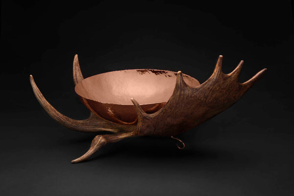 Copper Bowl with Moose Antler Stand